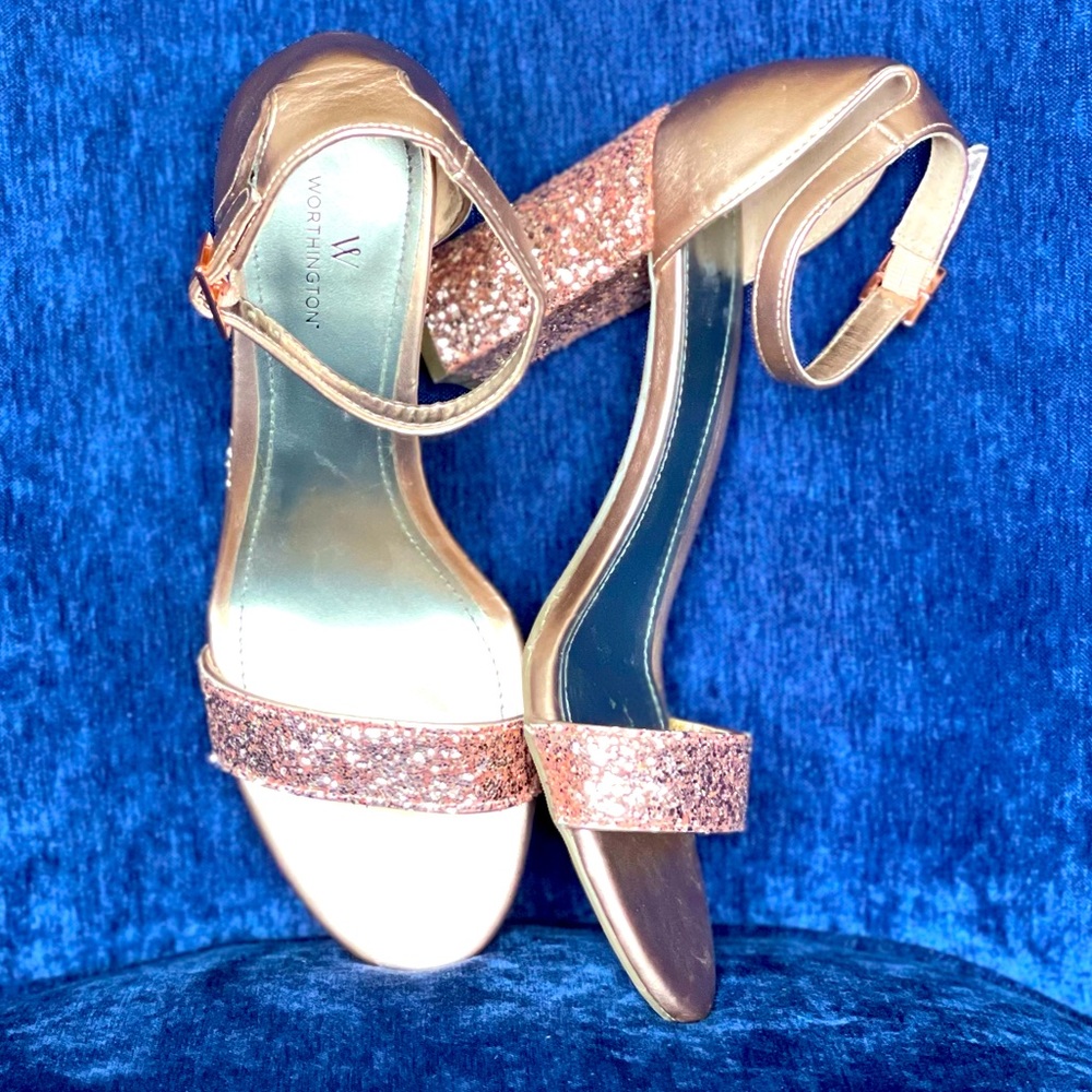 Worthington Rose Gold Glitter Block Heel Sandals